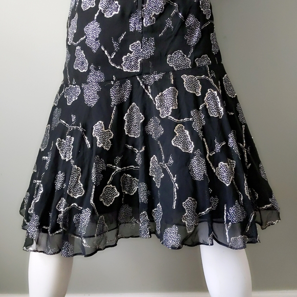 Vtg 80s Victor Costa Archival Sheer Glitter Leaf Print Full Skirt Party Dress M - Picture 7 of 8